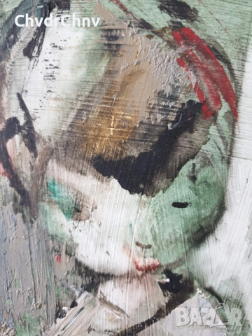 55х30см наивизъм/абстрактна стара картина масло върху фазер/момиче/дървена рамка, снимка 6 - Картини - 51432461