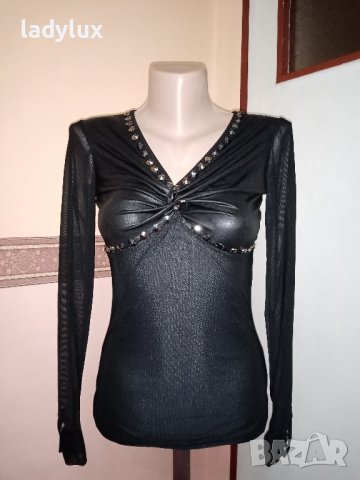 YSY, Страхотна Тюлена Блуза с шипове, Размер S. Код 2165, снимка 2 - Блузи с дълъг ръкав и пуловери - 44264563