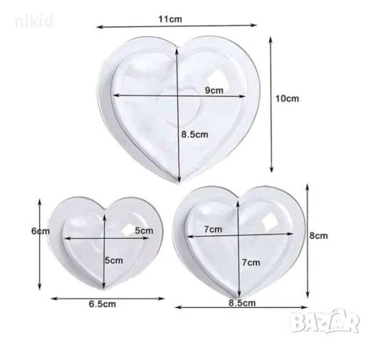 3D 3 Размера сърце форма Поликарбонатна отливка калъп молд за шоколад Шоколадова торта украса молд, снимка 8 - Форми - 27134583