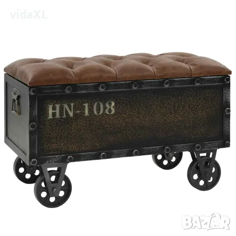vidaXL Пейка за съхранение дърво масив и изкуствена кожа 80,5x41x50 см(SKU: 245768)