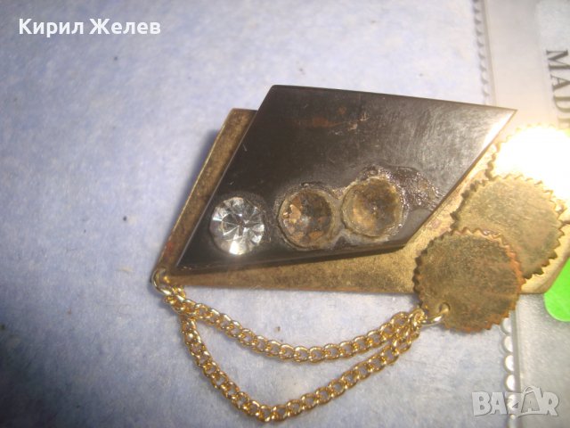 СТАРА ПОЗЛАТЕНА КРИСТАЛНА МЕСИНГОВА РЕТРО - АРТ БРОШКА 15042, снимка 6 - Антикварни и старинни предмети - 37786713