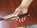 НОЖ ОСТРИЕ С ДРЪЖКА ОТ РОГ НА ДИВА КОЗА И ДЪРВЕНА КАНИЯ, снимка 7