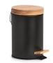 Кош за тоалетна 3л с педал, метал и бамбук черен, снимка 1