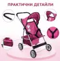 Детска количка за кукли с подвижен сенник, колани и кош за аксесоари, снимка 3