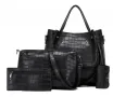 Комплект от дамски чанти в черен цвят, с кроко ефект, снимка 1