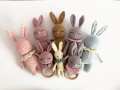 Зайче ръчна изработка, подарък за бебе, розово зайче, бебешка дрънкалка, плетена играчка, снимка 5