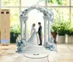 въртяща 360 ° Сватбена Двойка синя Арка сърце цветя 2D Акрилна Фигурка топер за торта връх, снимка 5