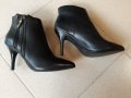 Черни кожени боти на висок елегантен ток, снимка 2