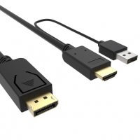 Кабел HDMI + USB - DP 1.8м 4k/60p VCom SS001219 Черен Cable adapter HDMI M+USB/DP M, снимка 1 - Кабели и адаптери - 33987205