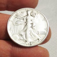Рядък голям сребърен американски долар, халф долар, HALF  DOLLAR 1943г. Philadelphia сребърен долар , снимка 1 - Нумизматика и бонистика - 35657782