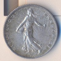 Франция стар сребърен франк 1917 година, снимка 2 - Нумизматика и бонистика - 38318720