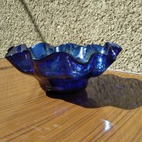 Красива стъклена фруктиера в син цвят, снимка 4 - Други - 38210843