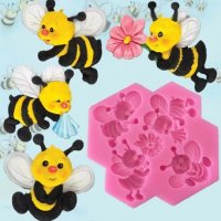 4 красиви пчели пчела пчеличка силиконов молд форма фондан декор, снимка 2 - Форми - 37900835