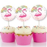20 бр кръгли овал топери Фламинго за мъфини кексчета хапки парти рожден ден декор, снимка 1 - Други - 39058324