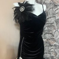 Дълга черна рокля с пера , снимка 3 - Рокли - 40878949