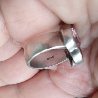 Винтидж / Стар сребърен пръстен с Морганит проба 925 , снимка 7 - Пръстени - 42322435