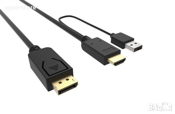 Кабел HDMI + USB - DP 1.8м 4k/60p VCom SS001219 Черен Cable adapter HDMI M+USB/DP M, снимка 1