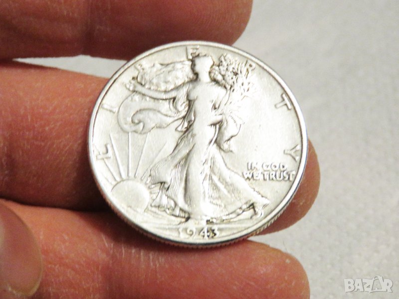 Рядък голям сребърен американски долар, халф долар, HALF  DOLLAR 1943г. Philadelphia сребърен долар , снимка 1