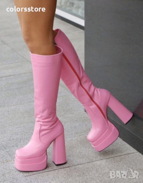 Ботуши на ток - розова кожа - NBT10, снимка 1
