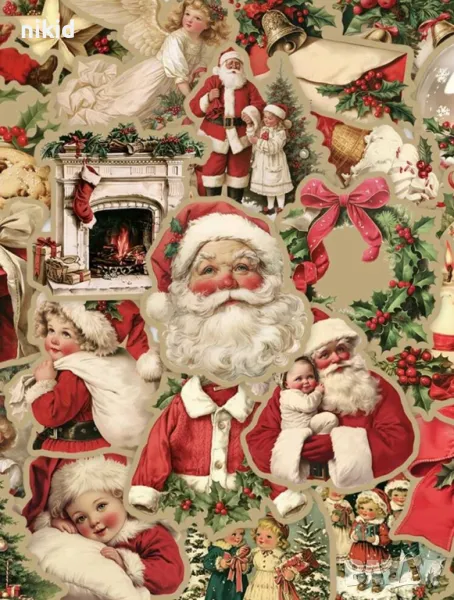 50 бр прозрачни коледни весели самозалепващи лепенки стикери за украса декор картонена торта и др, снимка 1