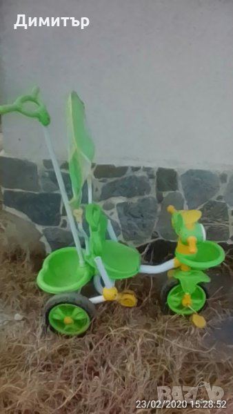 Детска триколка BERTONI - със сгъваем сенник, клаксон в жълто и зелено. ОЩЕ НАМАЛЕНА!, снимка 1