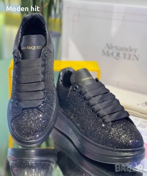 Alexander McQueen дамски сникърси черен брокат висок клас реплика, снимка 1