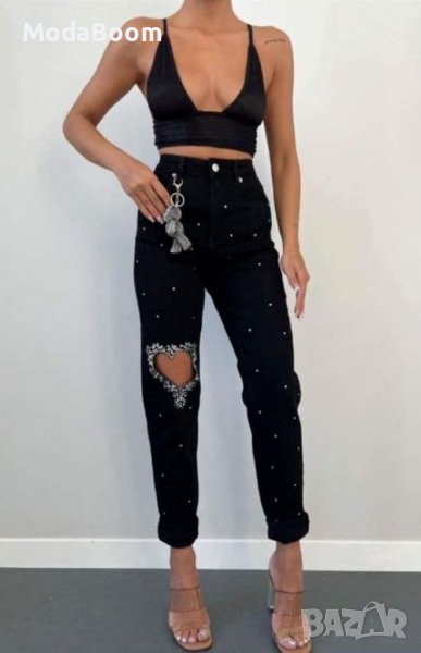 Дънки с ефект камъни и сърце , снимка 1