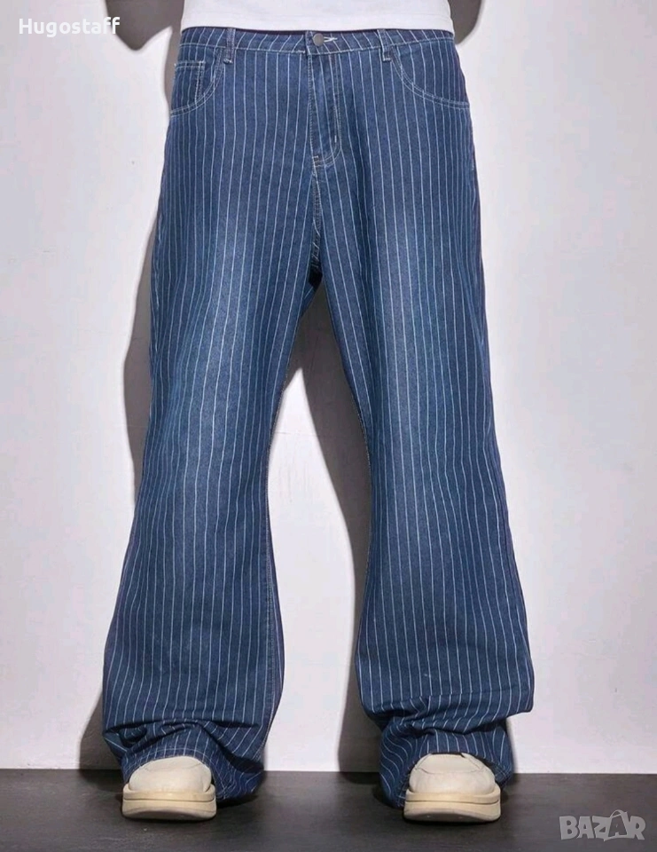 Нови baggy дънки райета сини Casual Loose Fit Jeans панталони карго Л/34, снимка 1