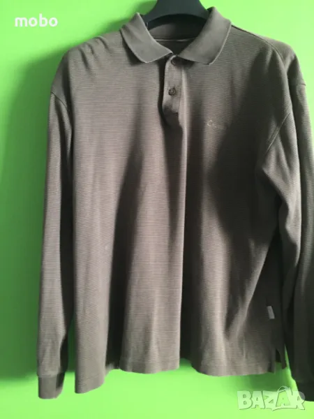 Кафяв мъжки пуловер на бежови райета, марка Camel,  размер  „ L „ с дълъг ръкав и яка, снимка 1