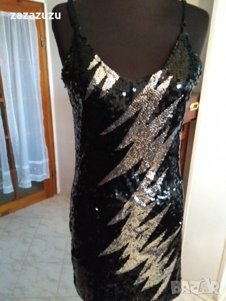 Елегантна дамска рокля в черно и сребро пайети, снимка 1