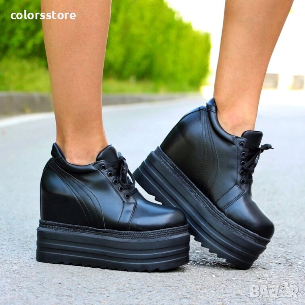 Кецове на платформа - черна кожа - SJN56 , снимка 1