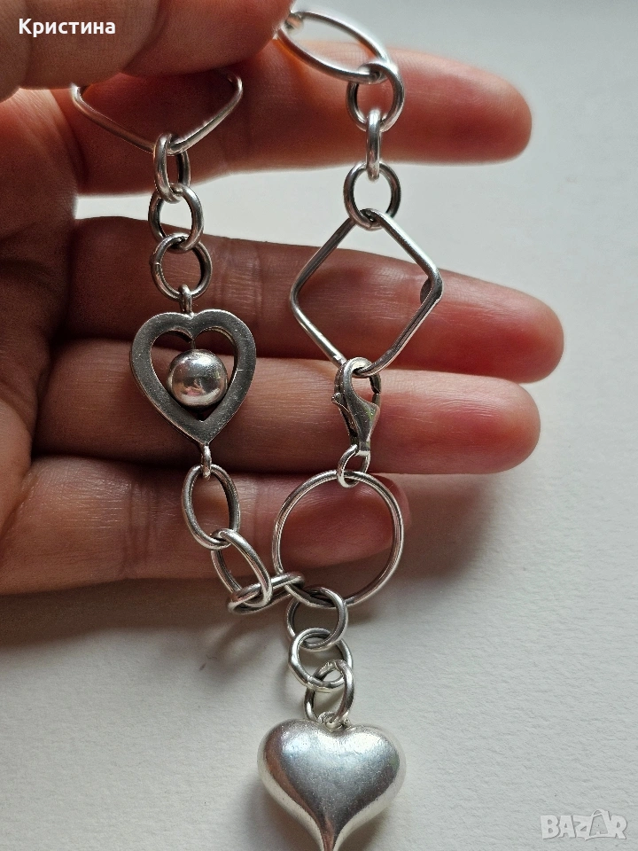 Сребърна гривна със сърце, снимка 1