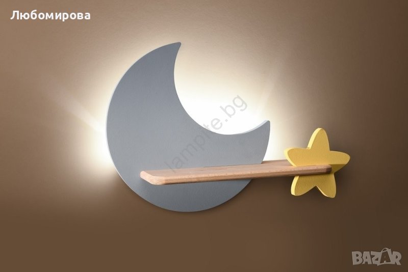 LED Детска лампа с рафтче Луна и звезда, снимка 1