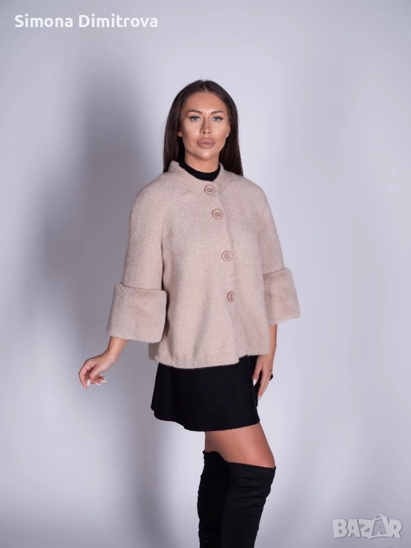 Палто с пух на ръкавите- екрю, снимка 1