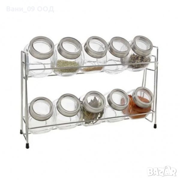 Сет 10 бурканчета за подправки с метална стойка, снимка 1