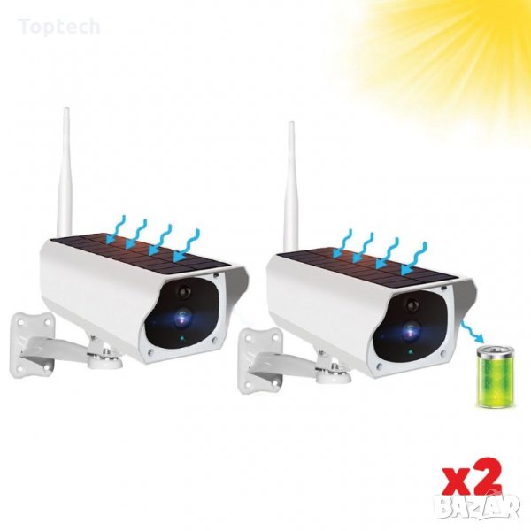 КОМПЛЕКТ 2 БР ВОДОУСТОЙЧИВА WIFI СОЛАРНА БЕЗКАБЕЛНА КАМЕРА FULLHD, снимка 1