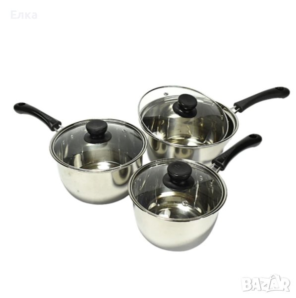 Три тенджери със стъклени капаци, снимка 1
