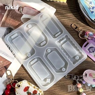 6 вида таг тагове табели правоъгълни ключодържател силиконов молд форма смола, снимка 1