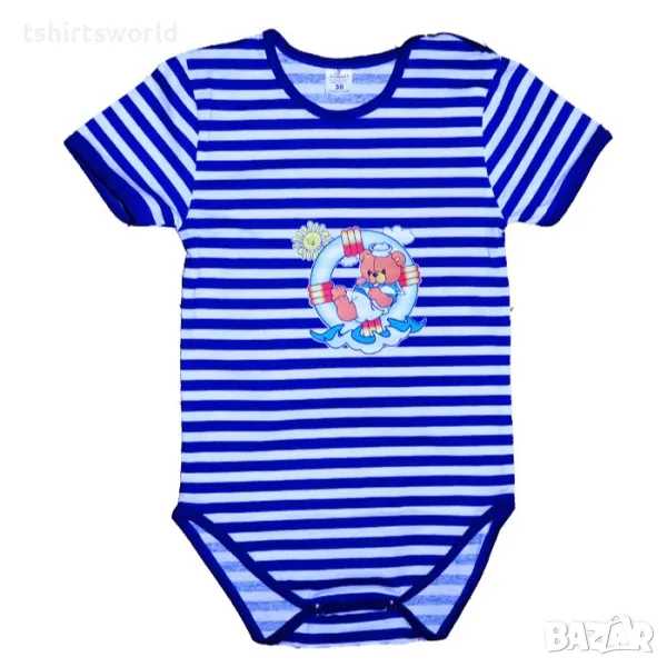 Ново бебешко моряшко боди с къс ръкав и трансферен печат Мече, снимка 1