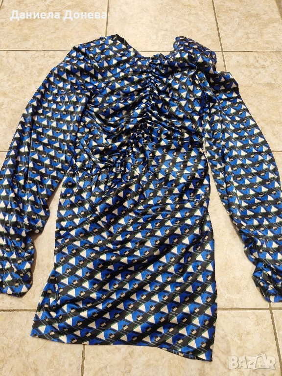 Синя рокля Зара от сатен, снимка 1