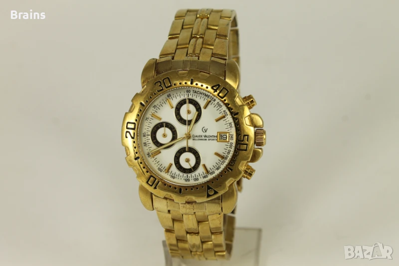 Мъжки Позлатен Кварцов Часовник CLAUDE VALENTINI Chronograph, снимка 1
