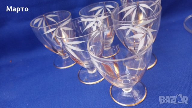 Ретро чашки за ракия, златни кантове, шарки, столче 6 бр , снимка 5 - Антикварни и старинни предмети - 42029839