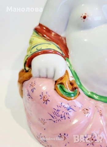 Голяма порцеланова статуетка Buddha Ho Tai, произведена в Китай през 50/60те години на миналия век., снимка 4 - Колекции - 52668255