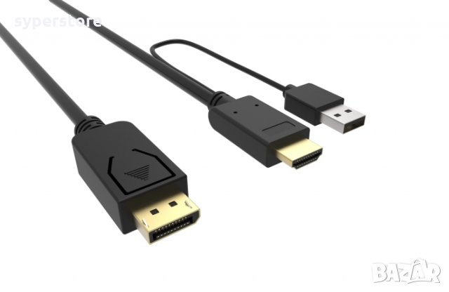 Кабел HDMI + USB - DP 1.8м 4k/60p VCom SS001219 Черен Cable adapter HDMI M+USB/DP M, снимка 1 - Кабели и адаптери - 33987205