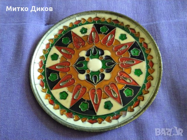 Руски емайл Cloisonne винтидж бронзов декоративен съд ръчно изработен d-10.3cm за окачване 