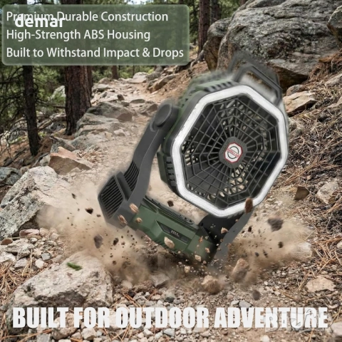 Къмпинг вентилатор с батерия 10000mAh и светлина, 4 скорости, зелен, снимка 6 - Вентилатори - 54109271