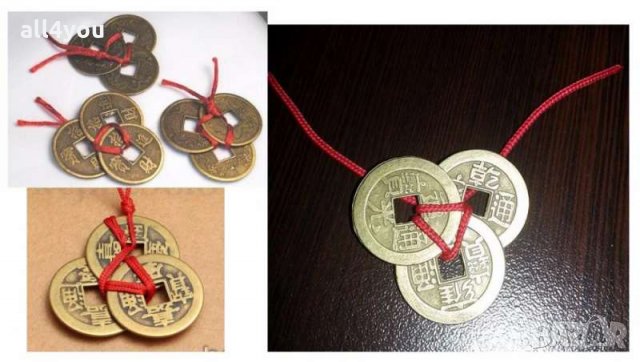 Фън Шуй Връзка с три монети за богатство и изобилие, снимка 1