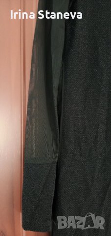 Нова S/M, тюл ръкав, ламе, колан, брошка, снимка 4 - Рокли - 40055070