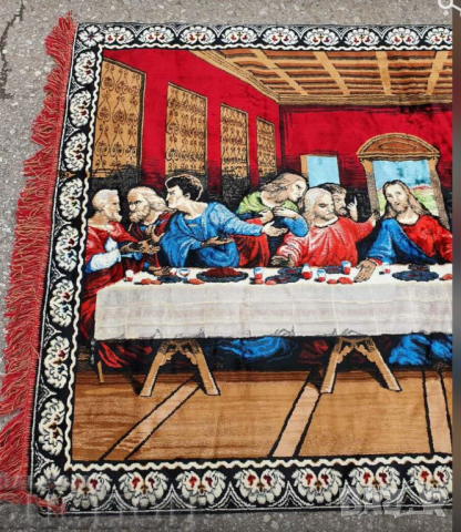 старинен килим, ковьор за стена Исус Христос и тайната вечеря плюшен ковьор за стена, черга, пано, снимка 3 - Други - 44555355