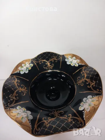 Голяма ръчно изрисувана фруктиера от чешки кристал, снимка 2 - Декорация за дома - 48421913